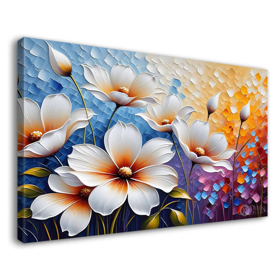 White flowers with the colorful background painting- Design - Flower-140