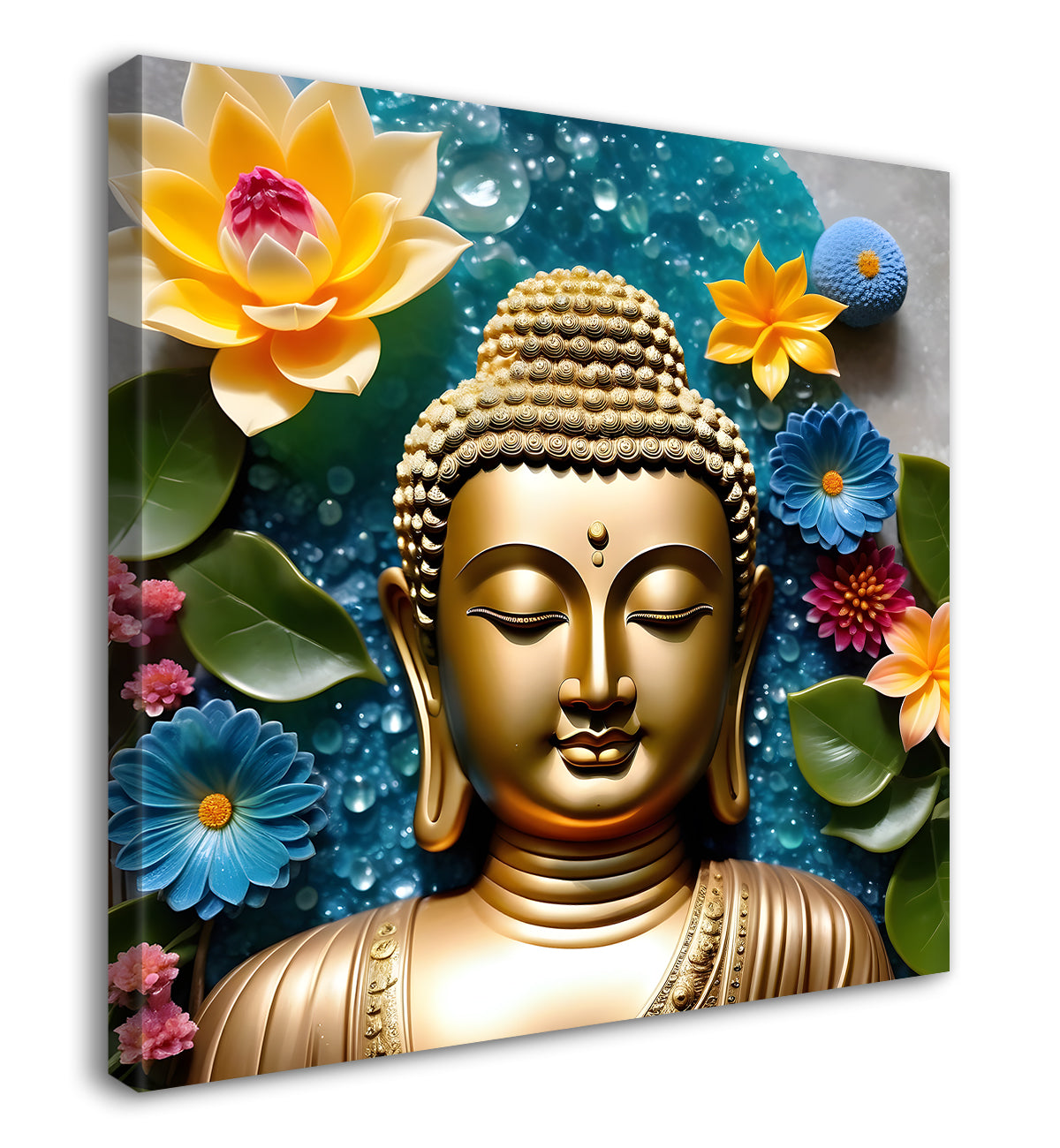 Lord Buddha Rasin art marble finish Golden painting 24x24 inch Buddha-S-140