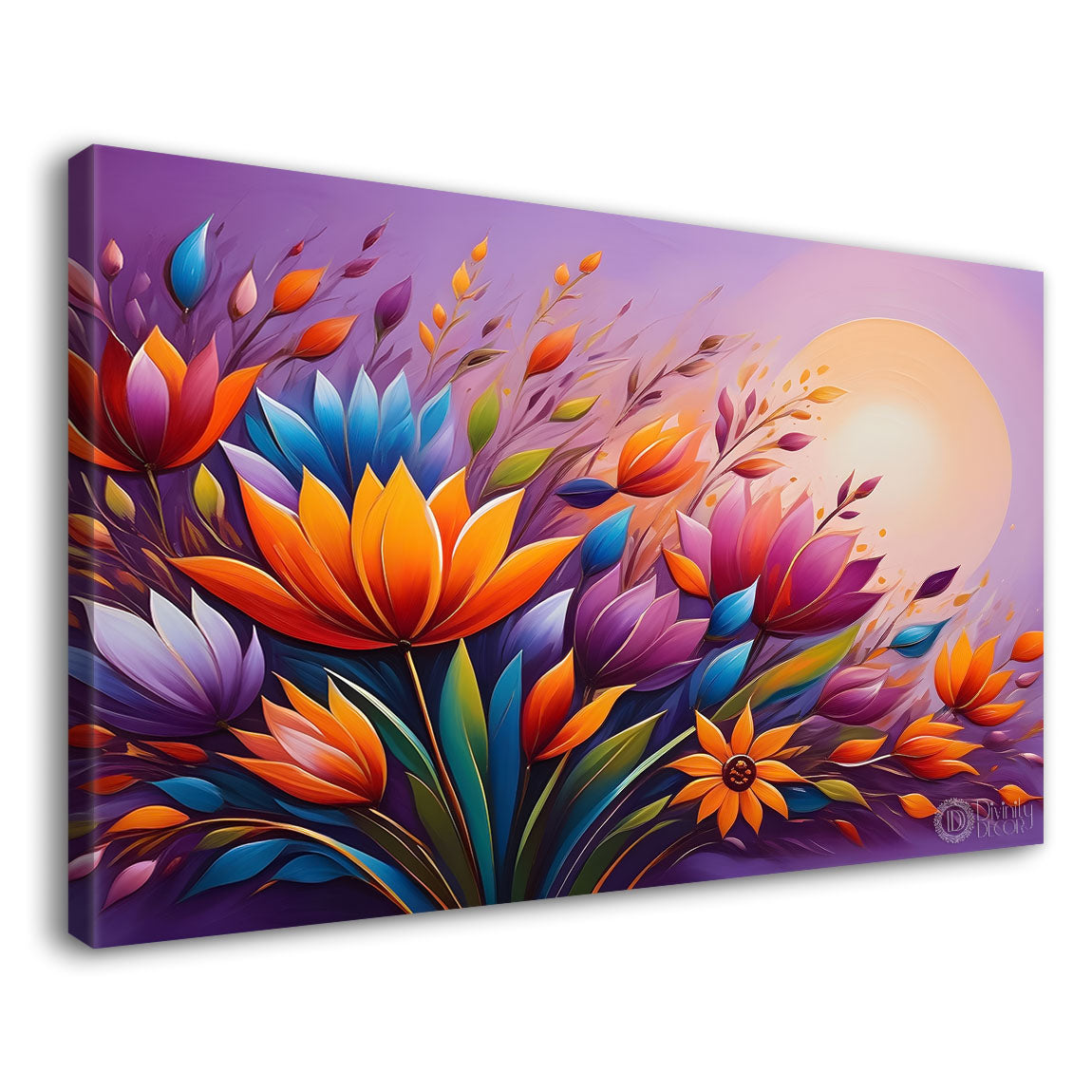 Colorful flowers with purple textured background painting- Design - Flower-141