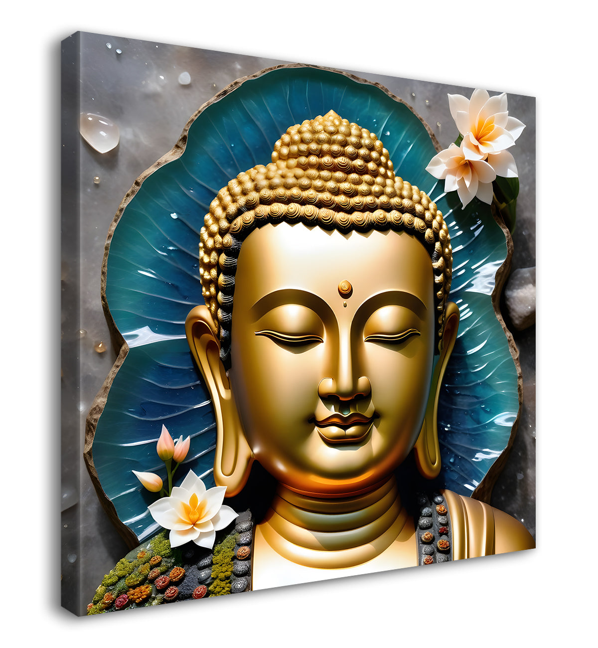 Lord Buddha Rasin art marble finish Golden painting 24x24 inch Buddha-S-141