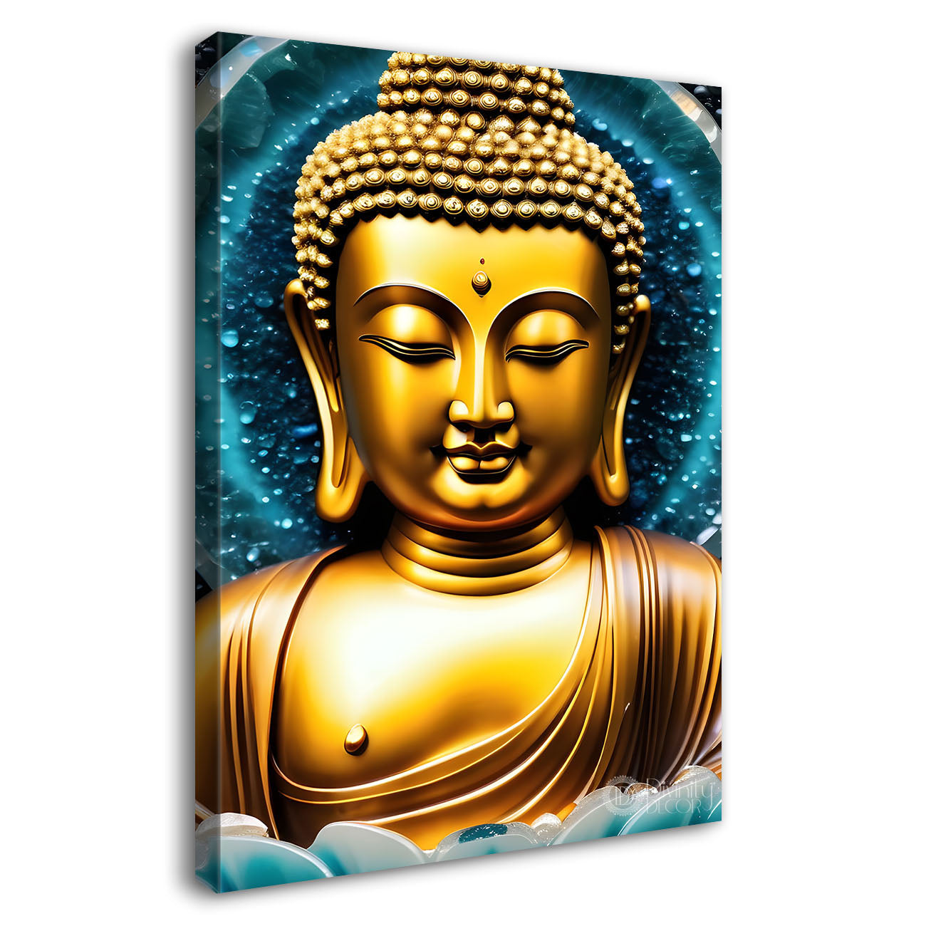 Golden textured buddha with blue background  - Buddha-V-141