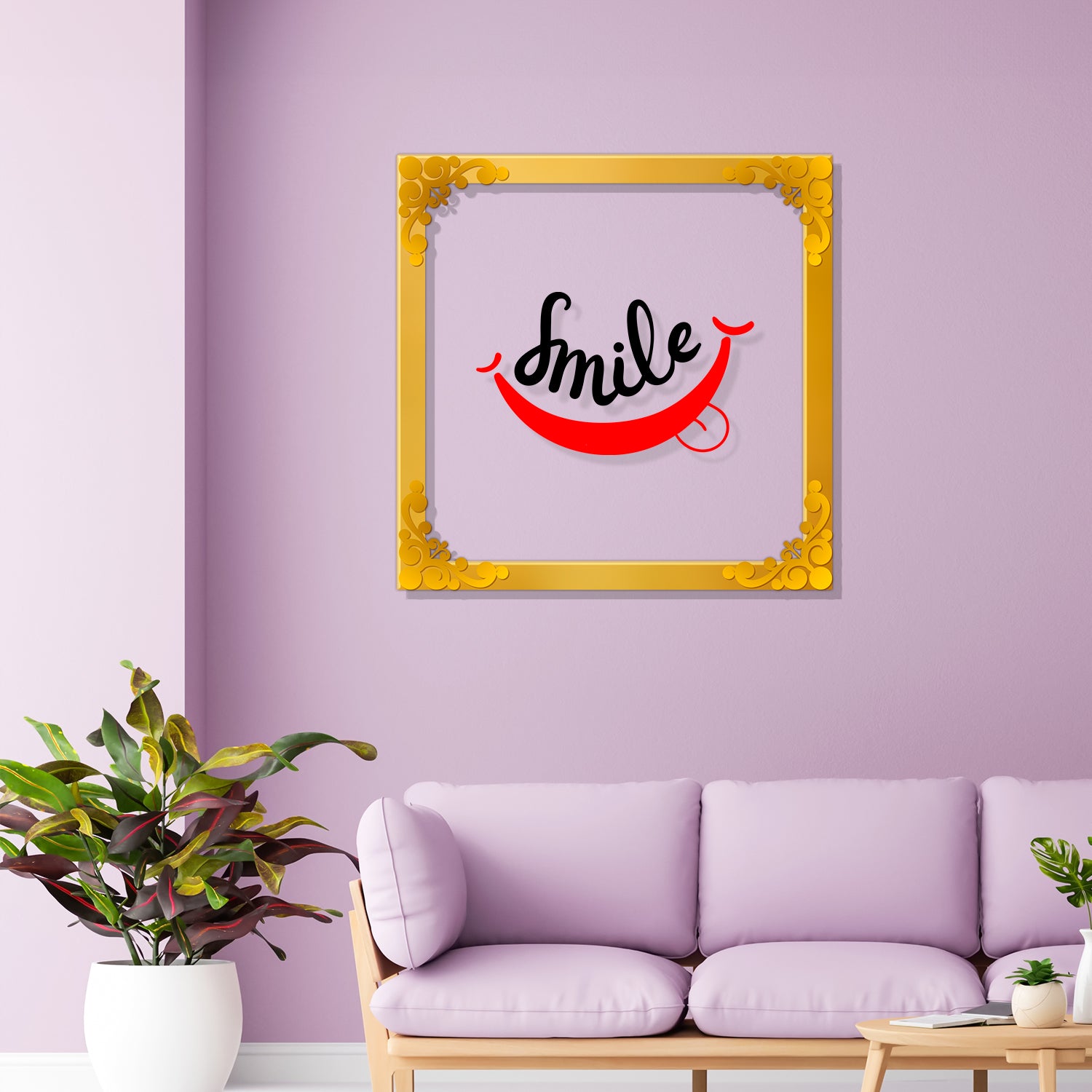 Smile Golden Plaque for Gifting, Wall Decor Clear UV print with Golden Border-142