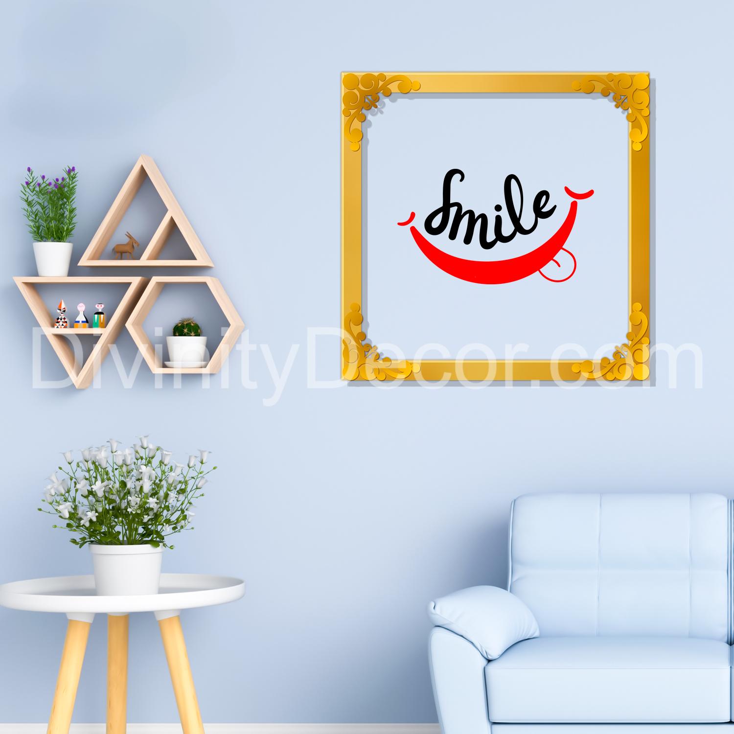 Smile Golden Plaque for Gifting, Wall Decor Clear UV print with Golden Border-142