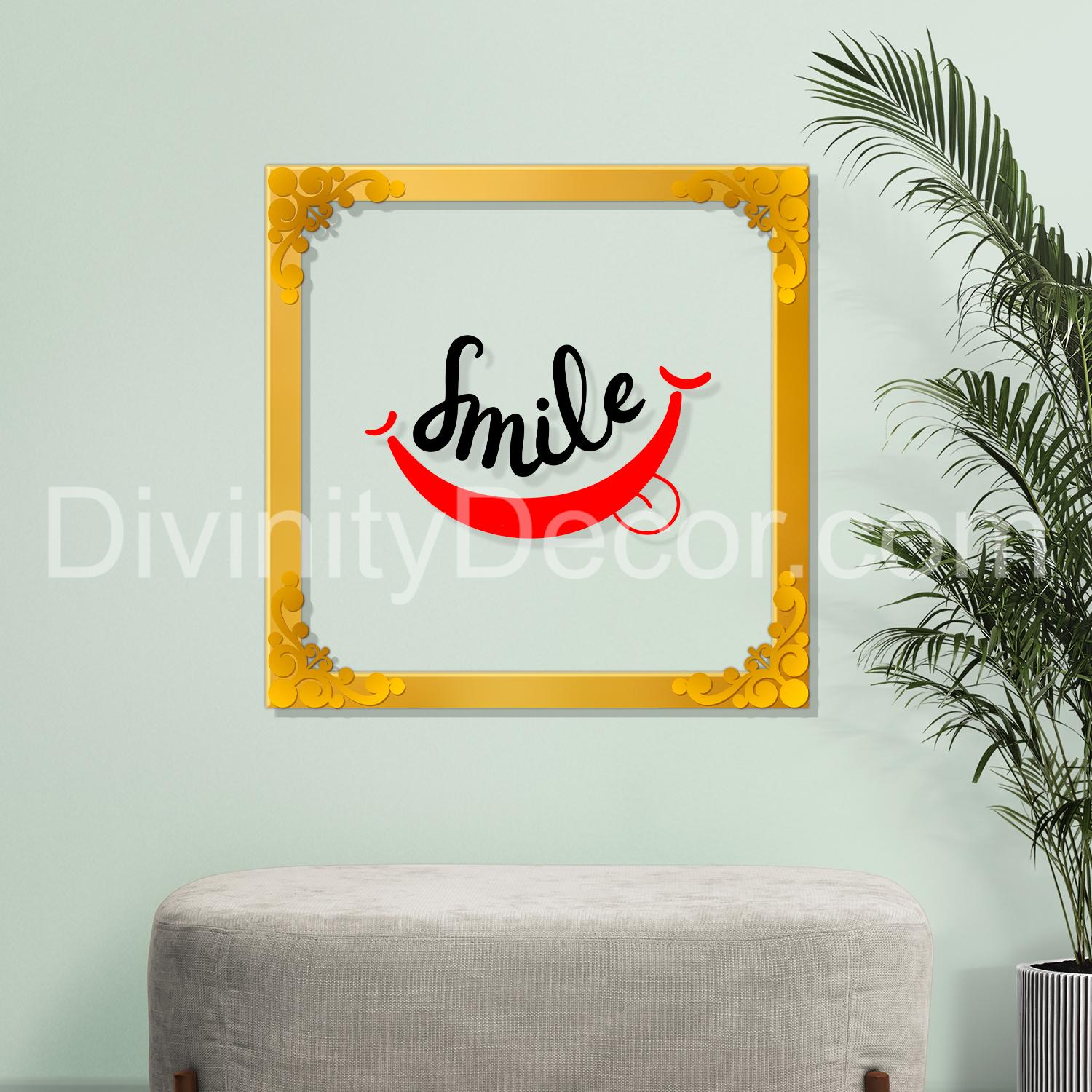 Smile Golden Plaque for Gifting, Wall Decor Clear UV print with Golden Border-142
