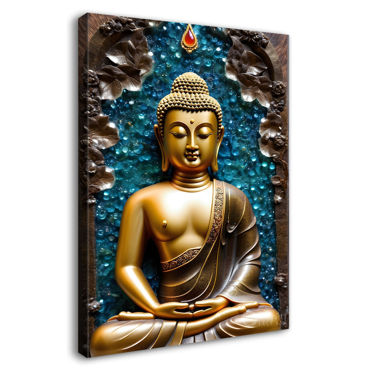 Golden textured buddha with blue background - Buddha-V-142