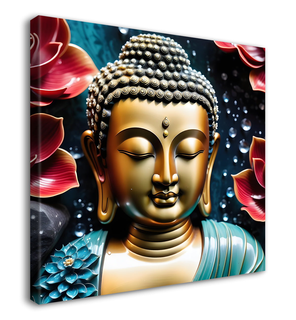 Lord Buddha Rasin art marble finish Golden painting 24x24 inch Buddha-S-142