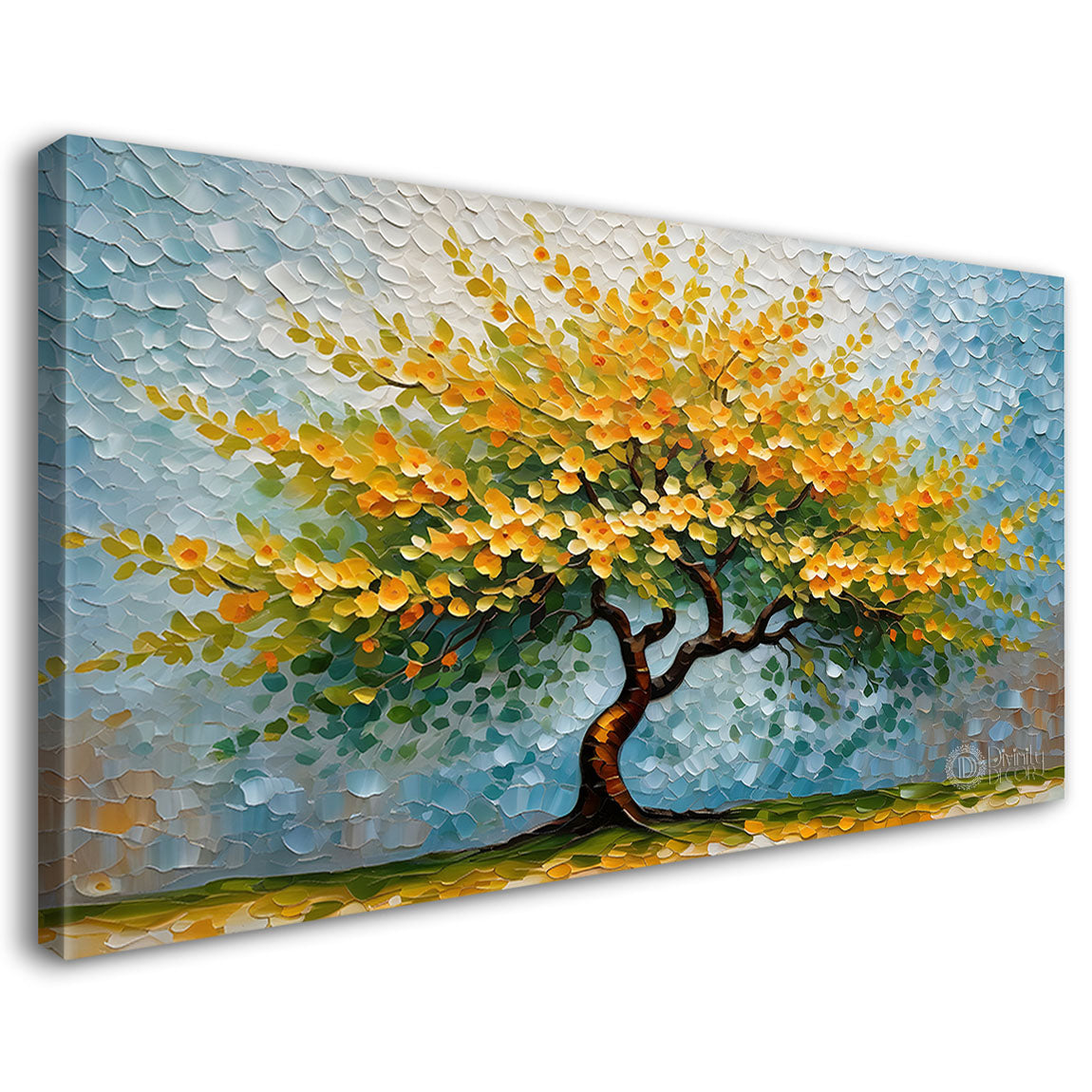 Yellow tree in textured modern art- Design - Tree-142