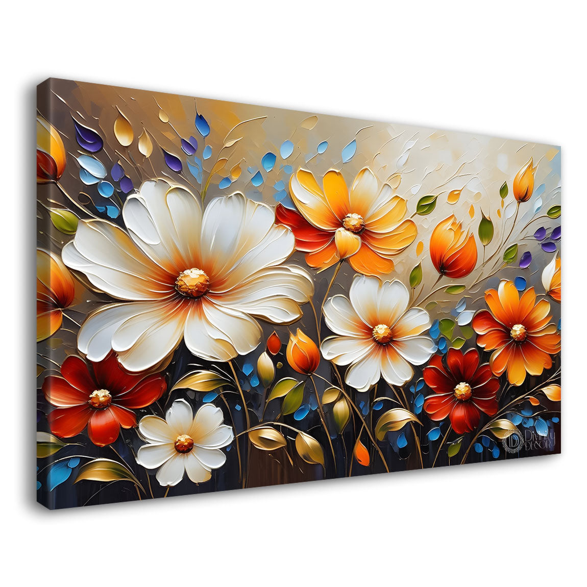 Colorful flowers with grey textured background painting- Design - Flower-142