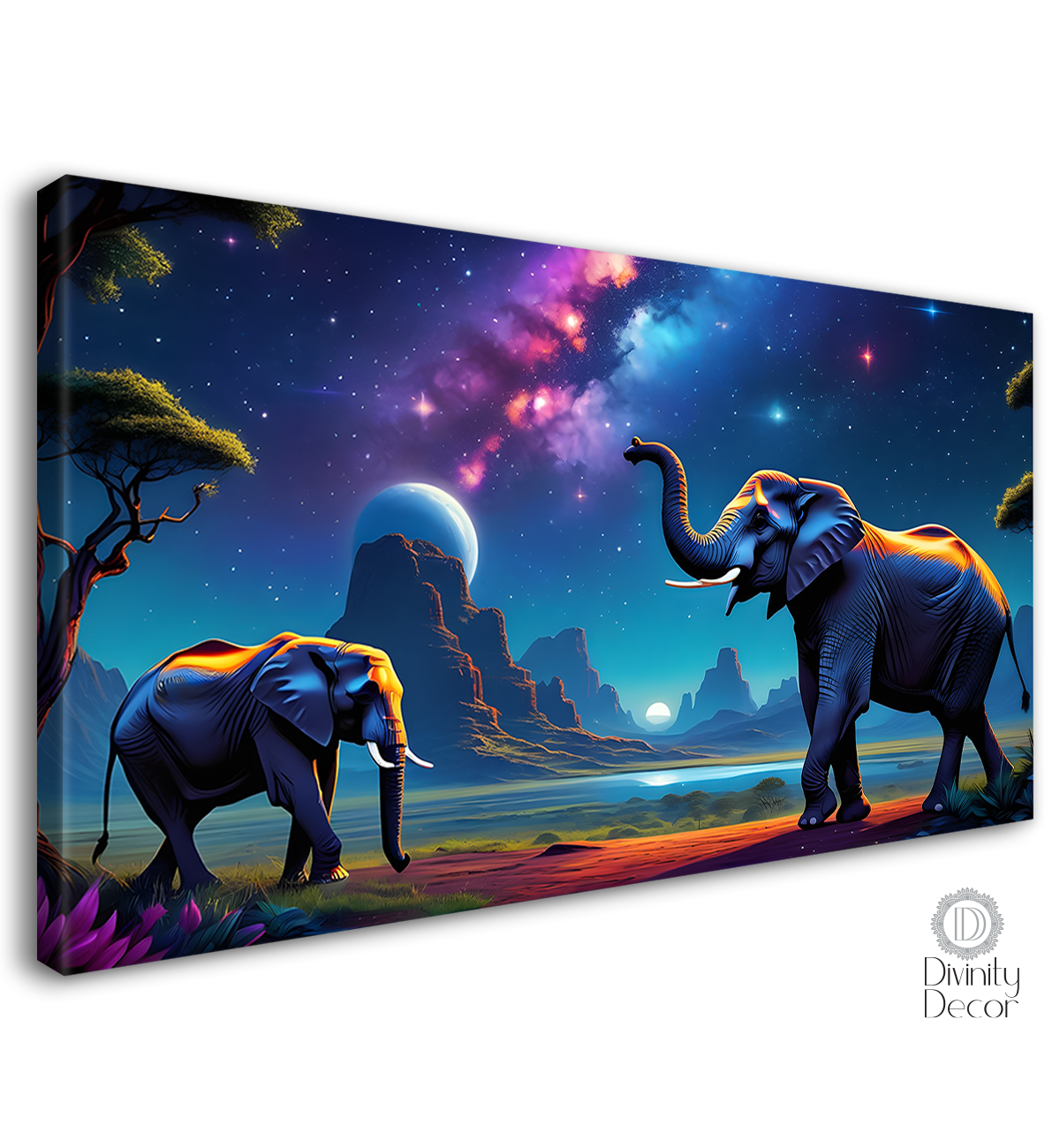 Two elephants with galaxy background textured art.  - Design - Animal - 142