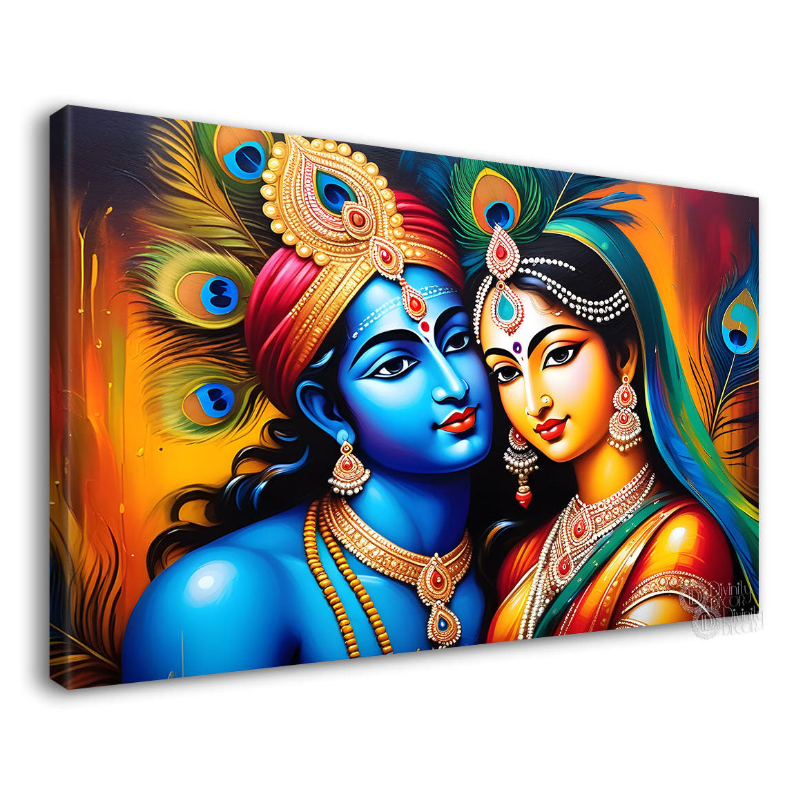 Blue face of Krishna and Radha with yellow background painting Canvas Painting - Design - Krishna-142