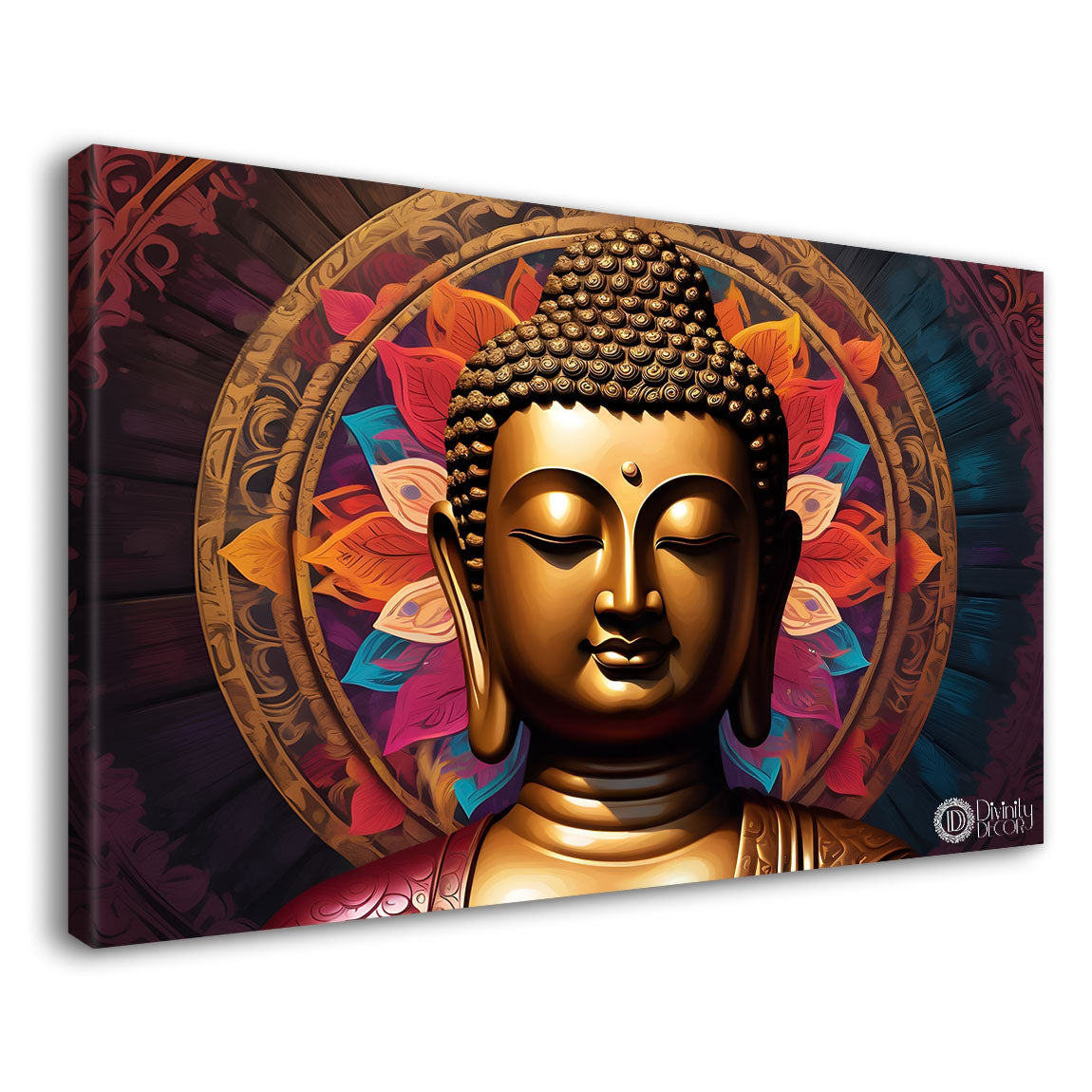 Golden buddha with colorful background textured painting Canvas Wall Painting - Buddha-143