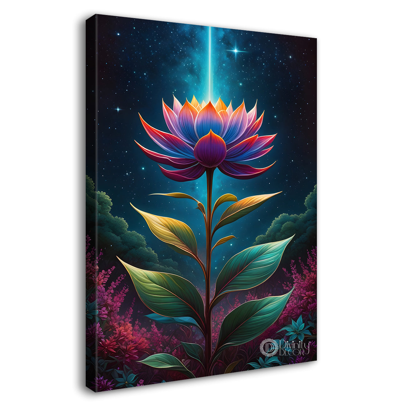 Lotus with cosmic ray with dark textured background painting- Flower-V-143