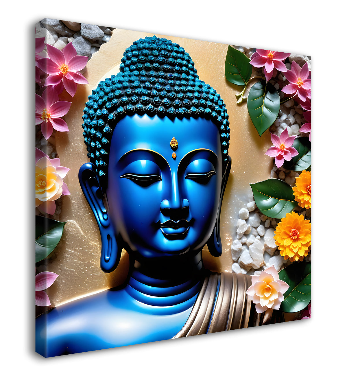 Lord Buddha Rasin art marble finish Golden painting 24x24 inch Buddha-S-143