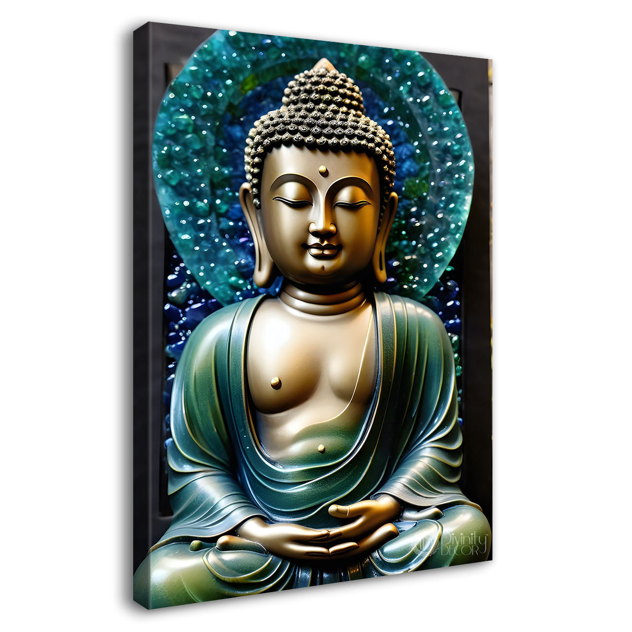 Golden buddha with blue chakra background painting - Buddha-V-143