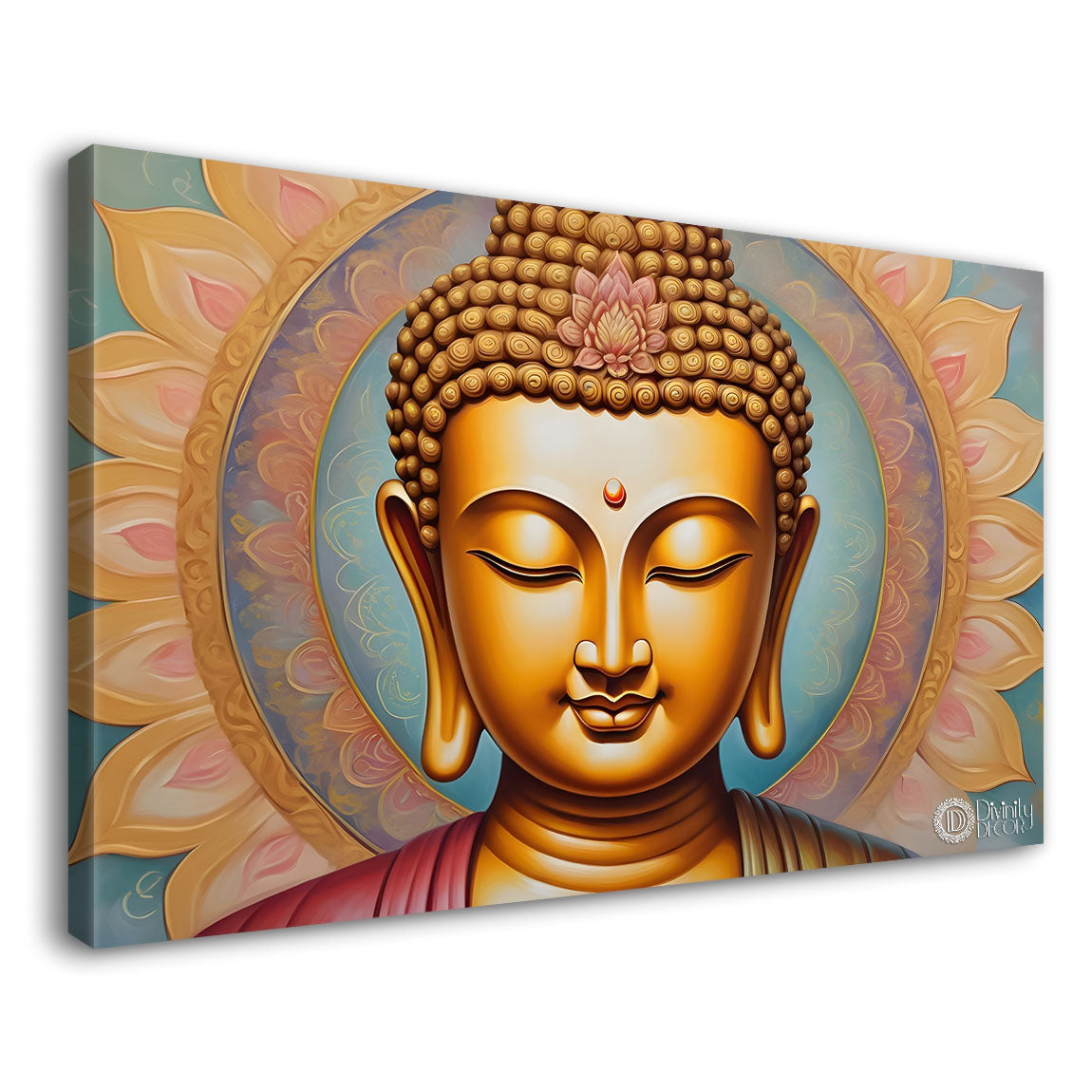 Golden buddha with cream color background textured painting Canvas Wall Painting - Buddha-144