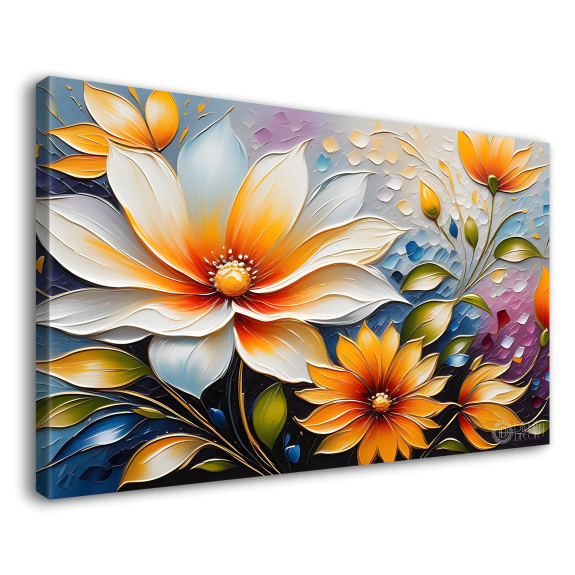 White and yellow  flowers with light background painting- Design - Flower-144