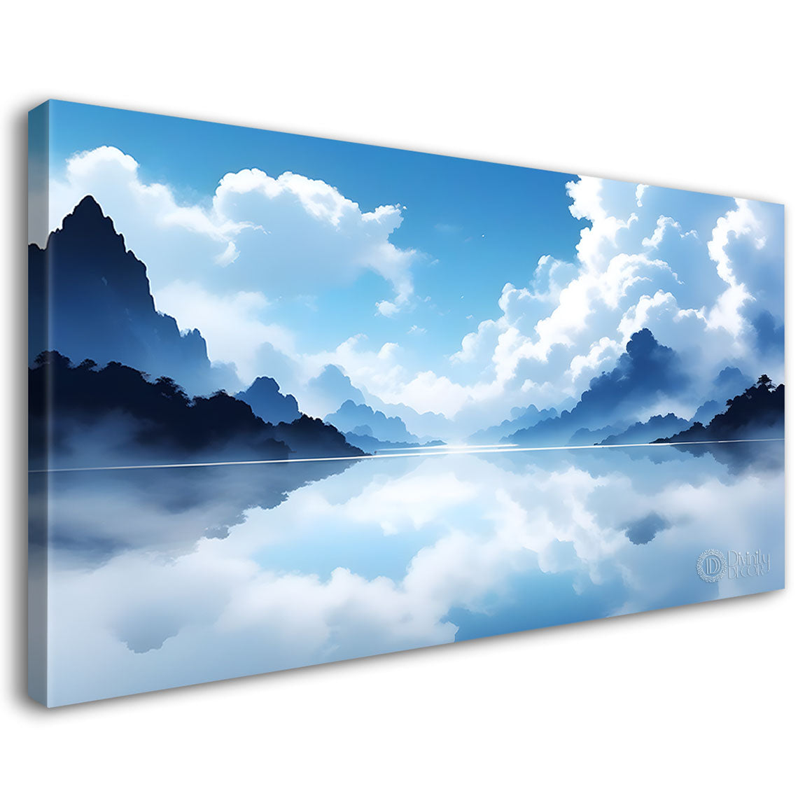 Mountains with clouds in textured water color painting Canvas Painting - Nature Art -144