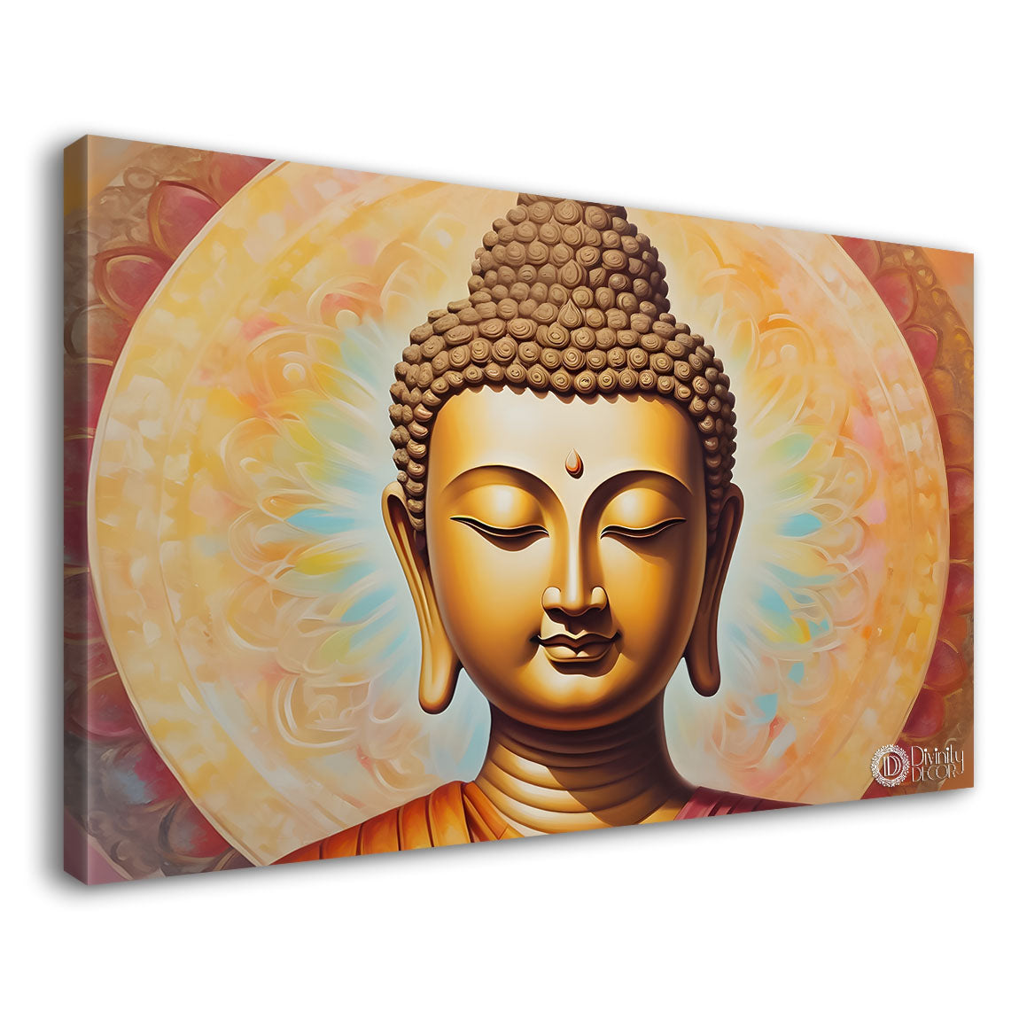 Golden buddha with cream color background textured painting Canvas Wall Painting - Buddha-145