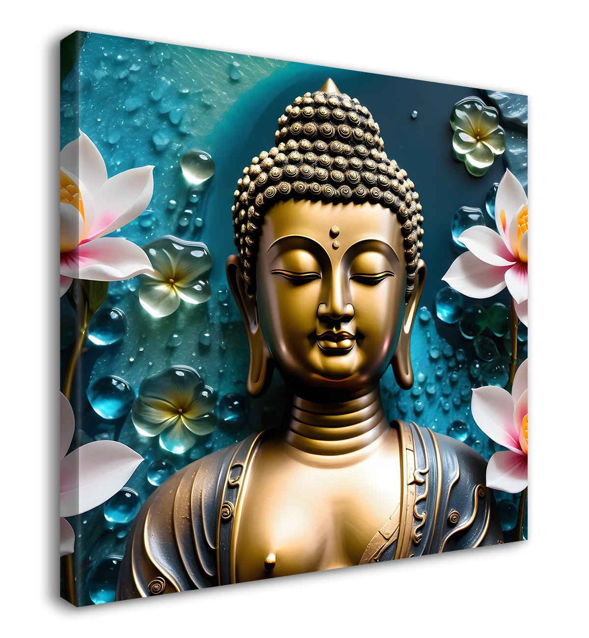 Lord Buddha Rasin art marble finish Golden painting 24x24 inch Buddha-S-145