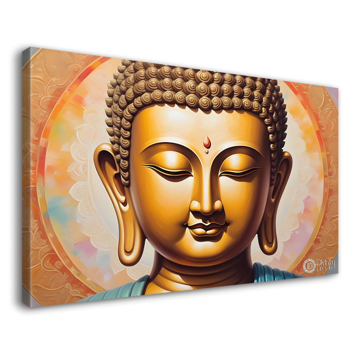 Golden buddha with cream color background textured painting Canvas Wall Painting - Buddha-146