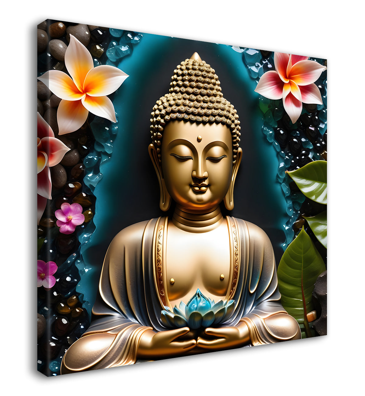 Lord Buddha Rasin art marble finish Golden painting 24x24 inch Buddha-S-146