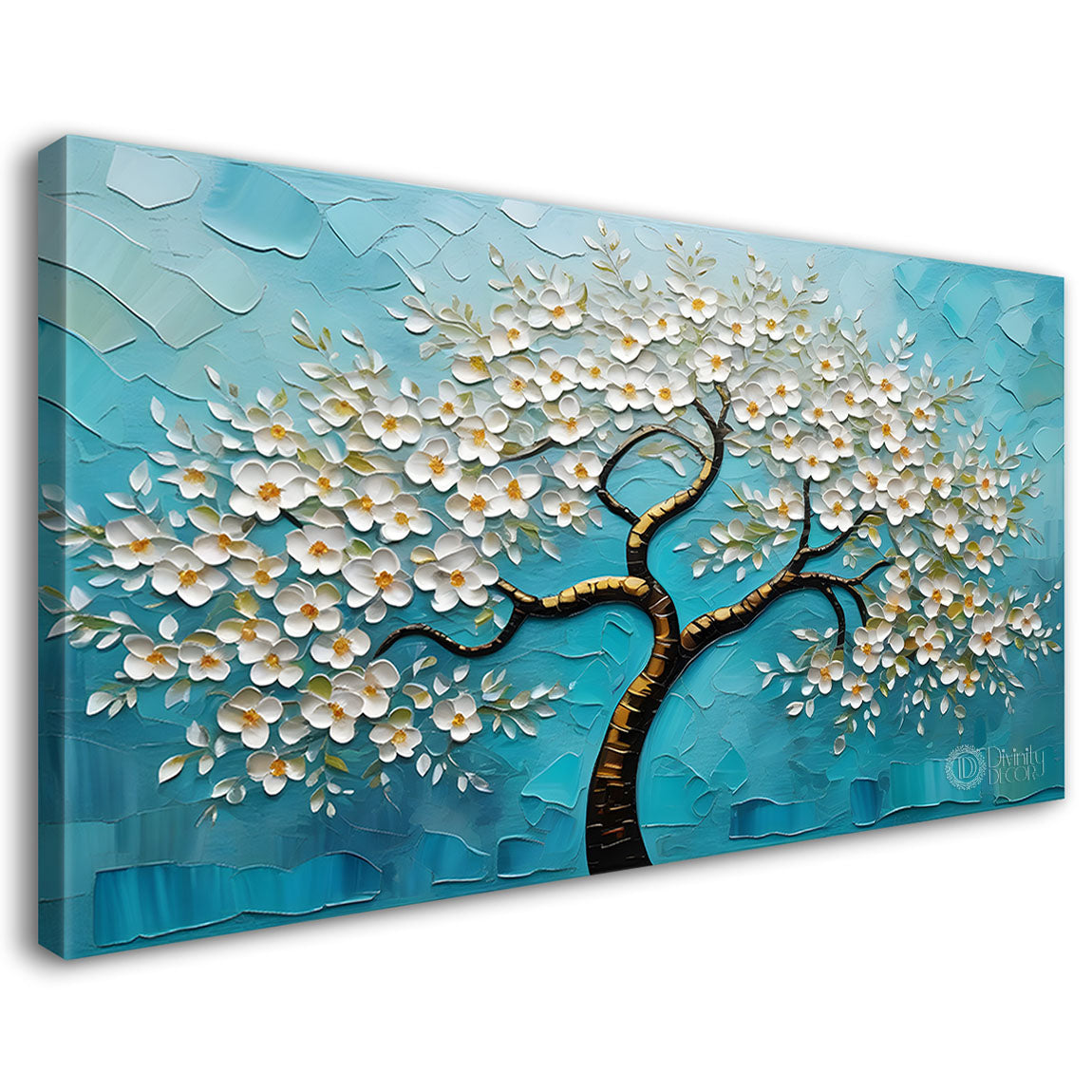 White flower tree in textured background oil painting- Design - Tree-146