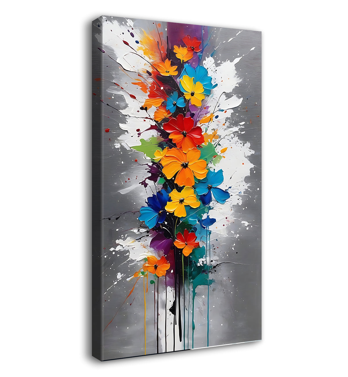 Colourful flowers in textured painting art Canvas Painting - Nature Art -V-146