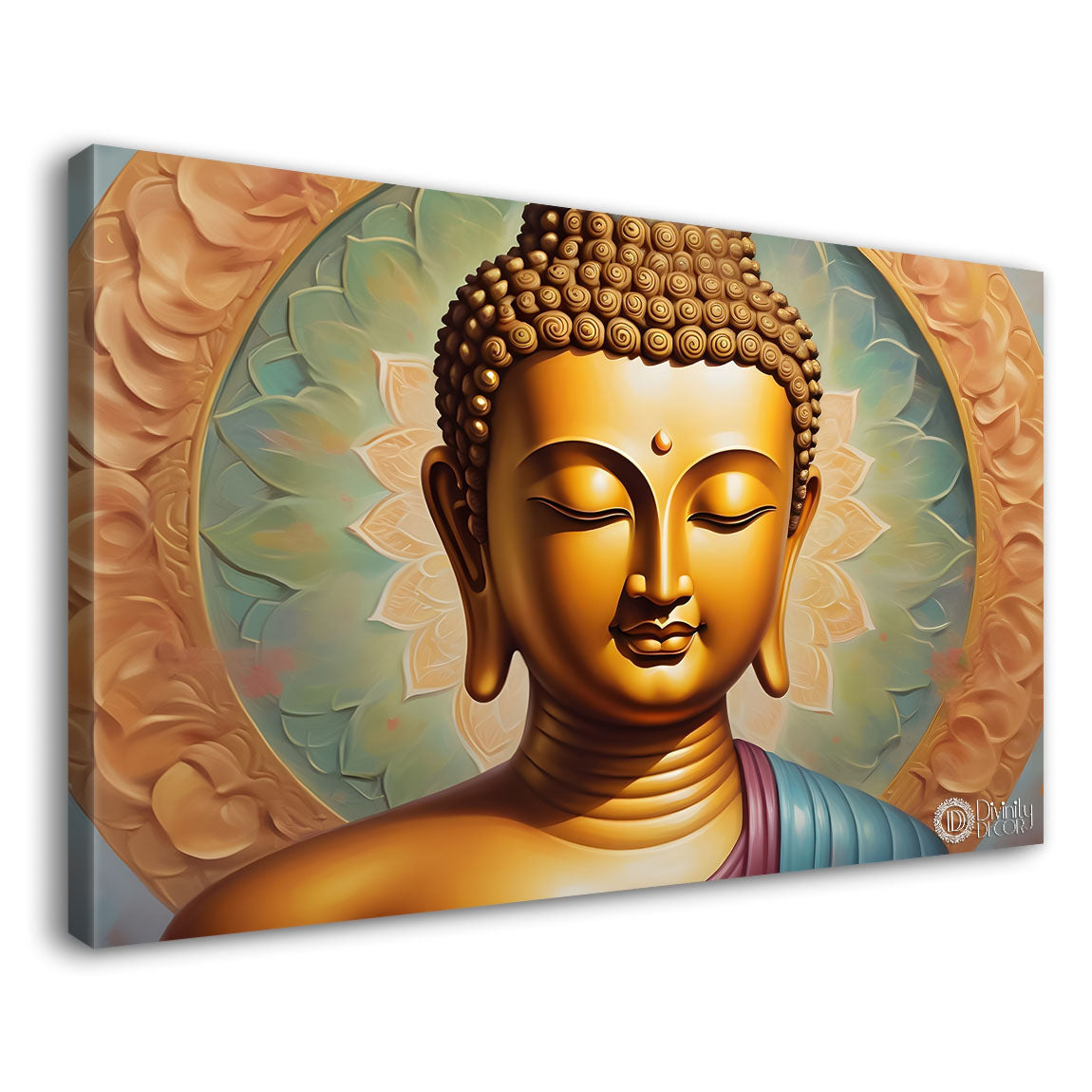 Golden buddha with cream color background textured painting Canvas Wall Painting - Buddha-147