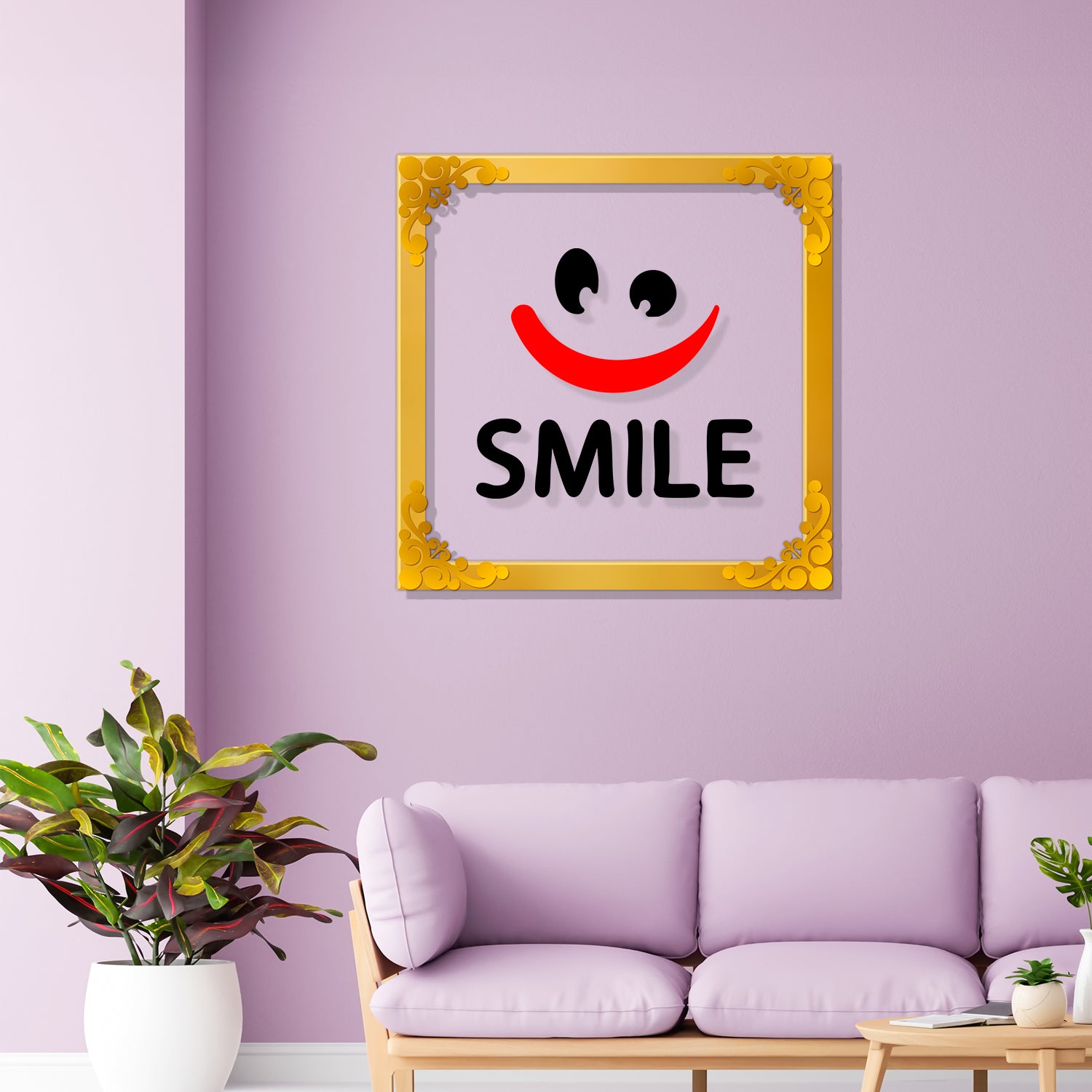 Smile Golden Plaque for Gifting, Wall Decor Clear UV print with Golden Border-147