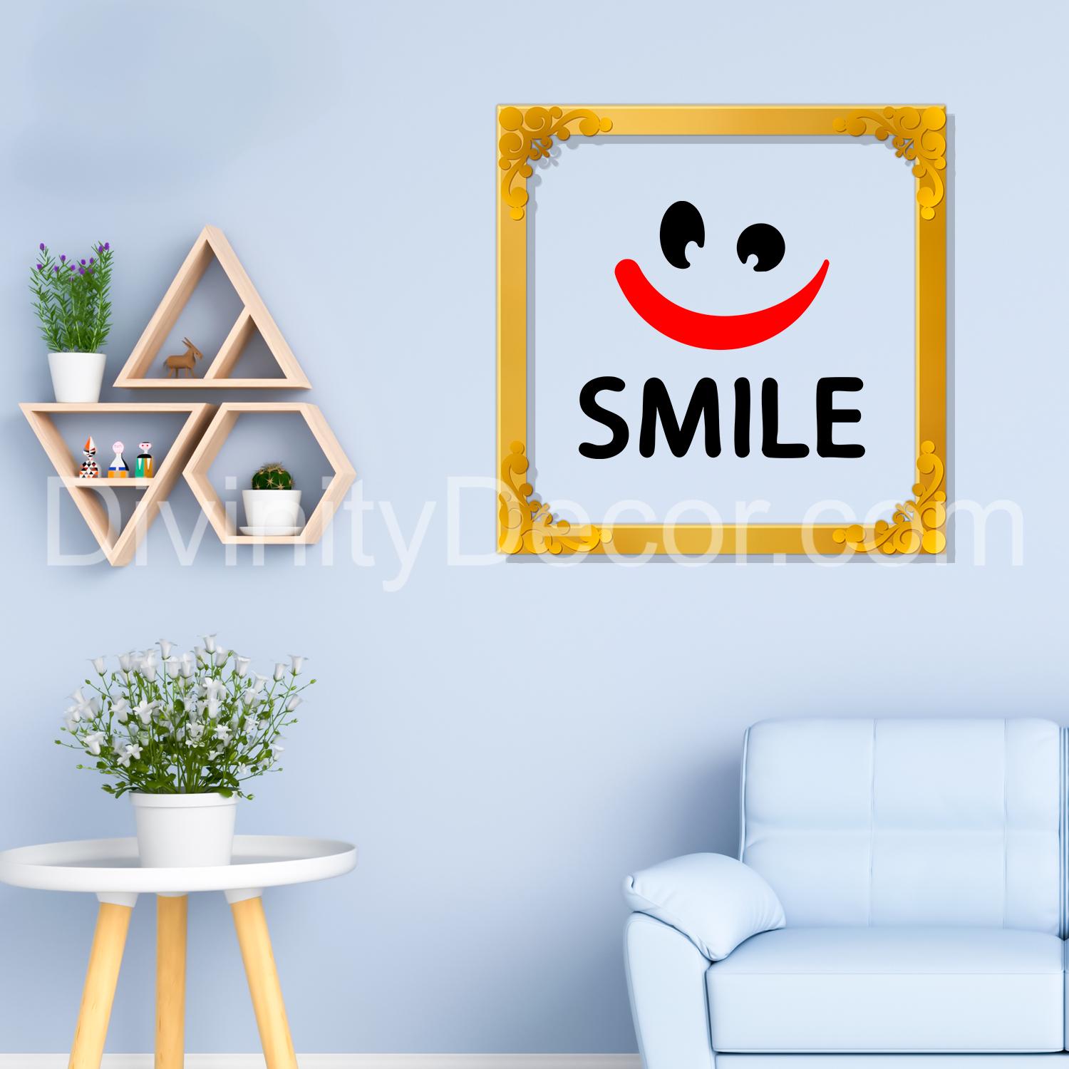 Smile Golden Plaque for Gifting, Wall Decor Clear UV print with Golden Border-147