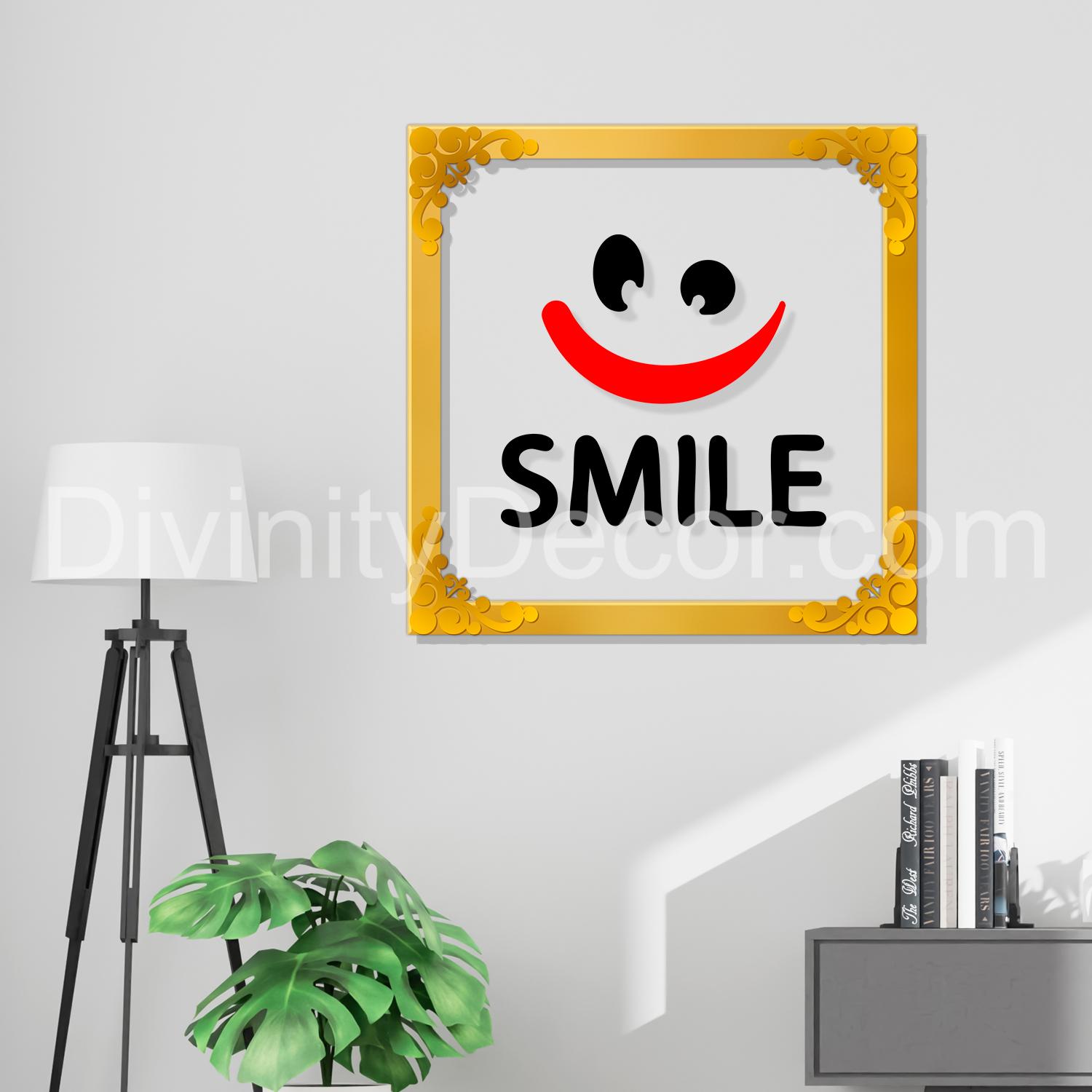 Smile Golden Plaque for Gifting, Wall Decor Clear UV print with Golden Border-147