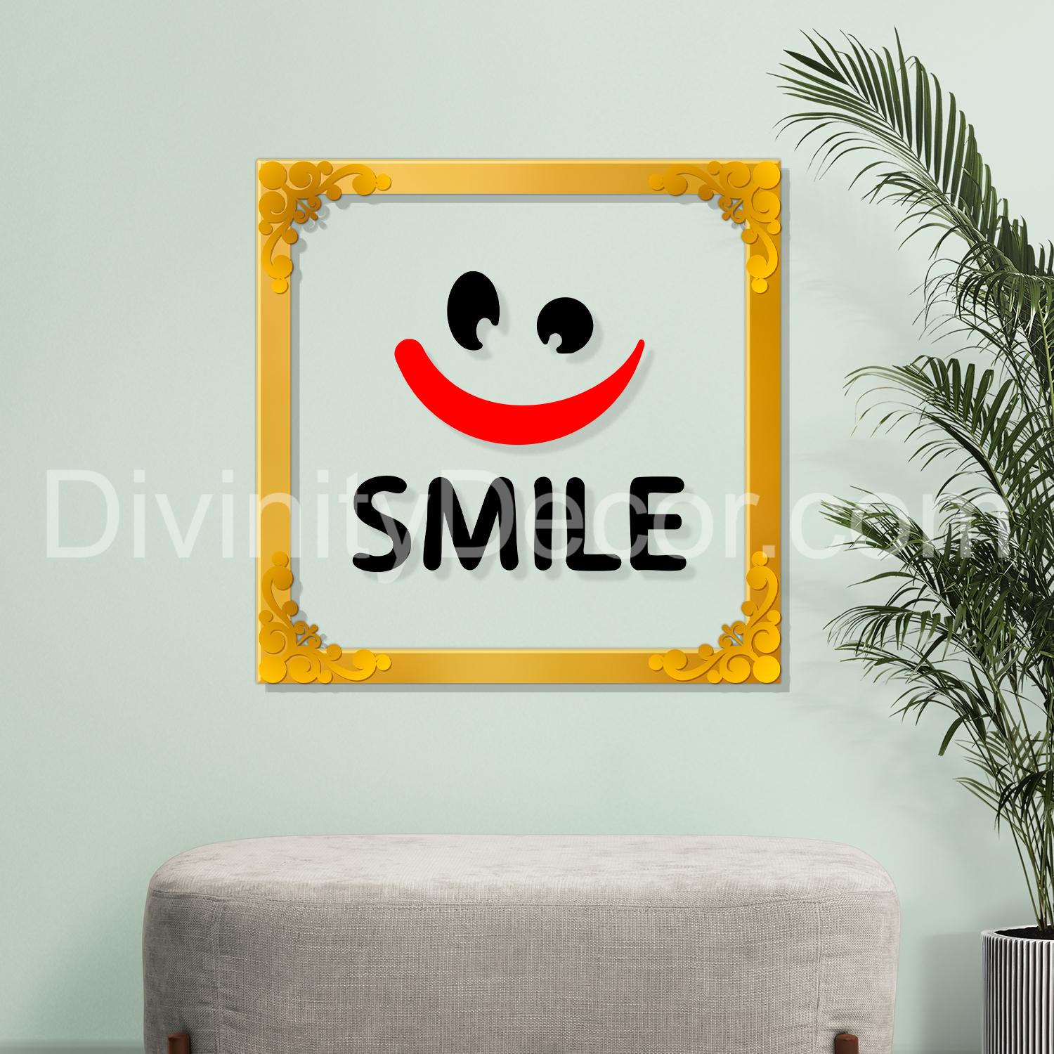 Smile Golden Plaque for Gifting, Wall Decor Clear UV print with Golden Border-147