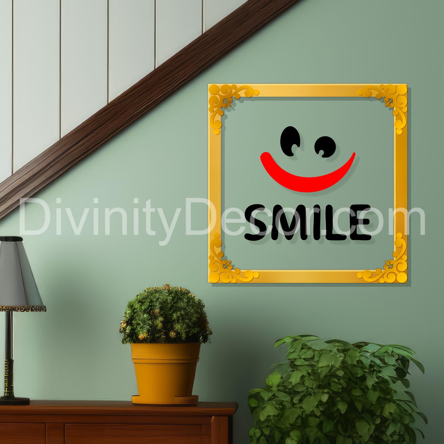 Smile Golden Plaque for Gifting, Wall Decor Clear UV print with Golden Border-147