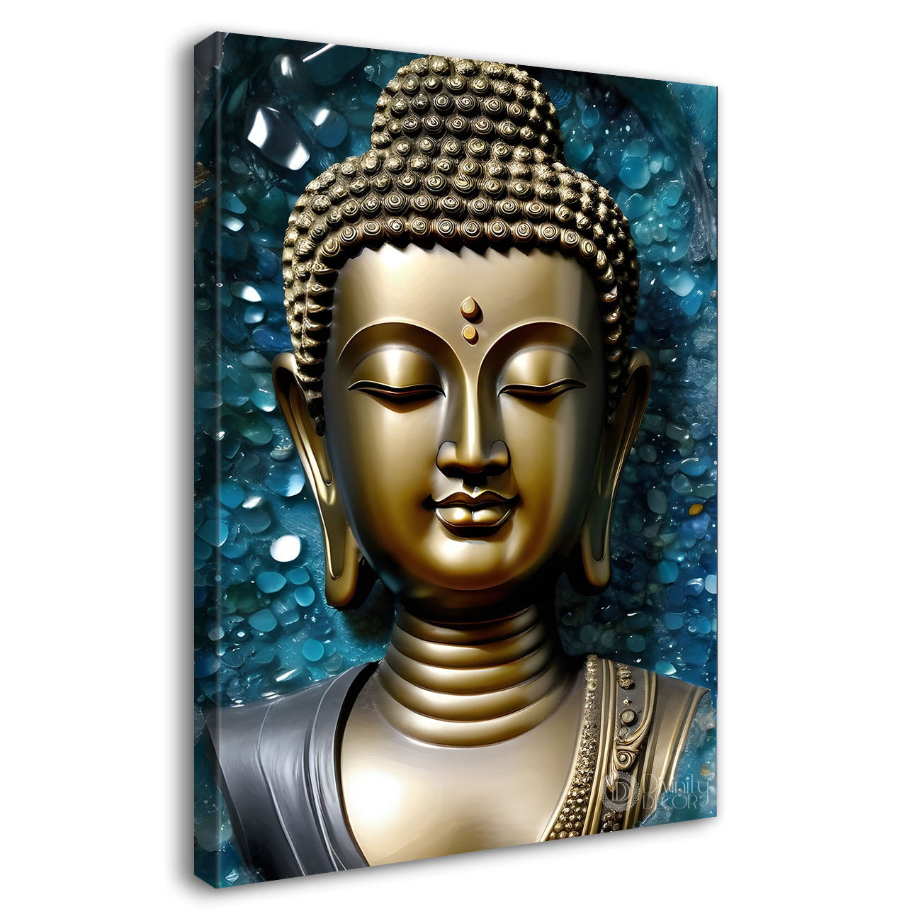 Golden buddha with blue background painting - Buddha-V-147