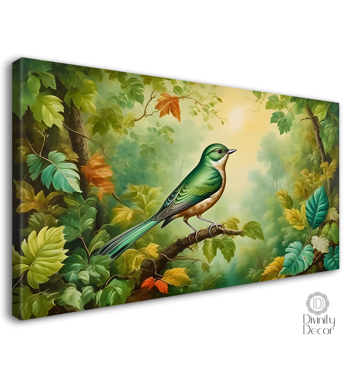 Green bird in green background textured art. - Design - Animal - 147