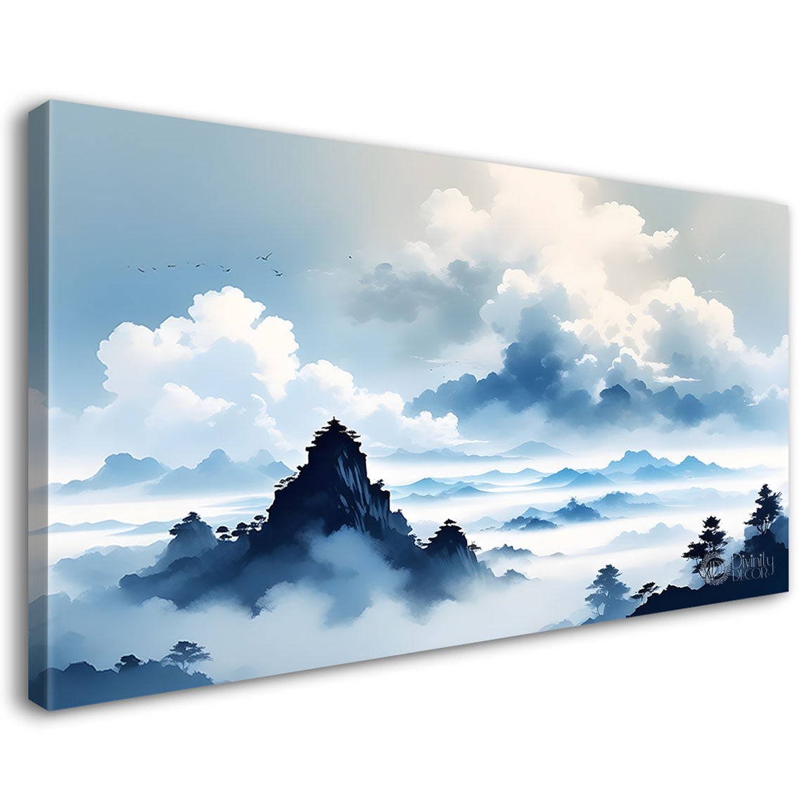 Mountains with clouds in textured painting Canvas Painting - Nature Art -147