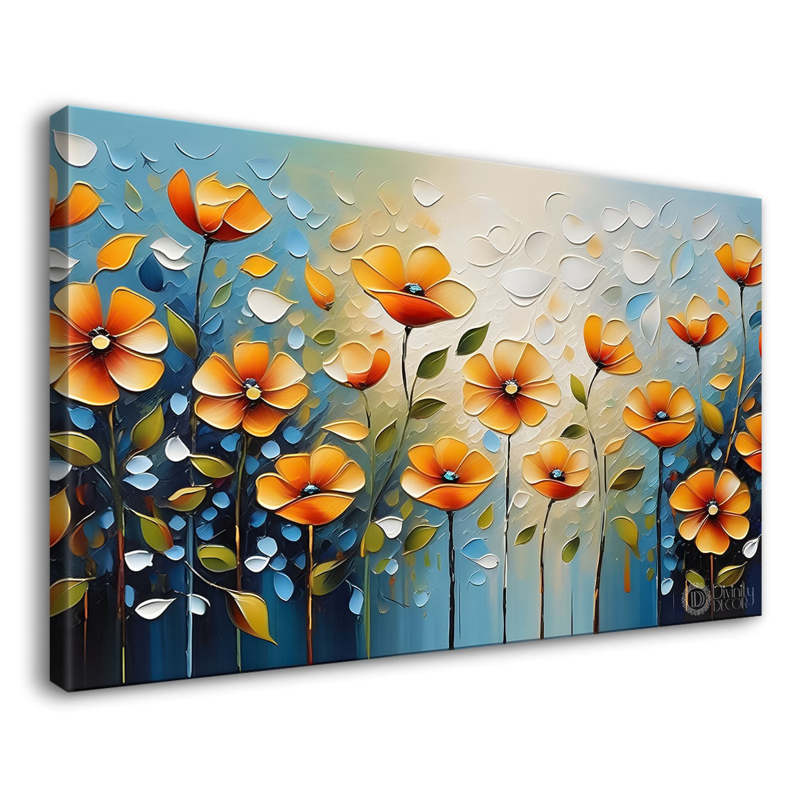 Yellow flowers with blue background- Design - Flower-147