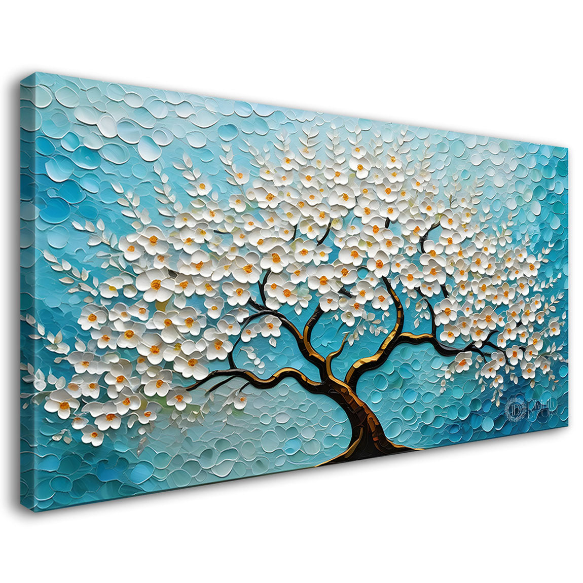 White flower tree in textured background oil painting- Design - Tree-147