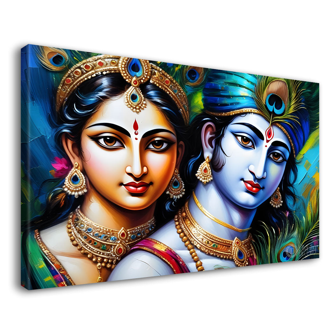 Blue face of Krishna and Radha with blue background painting Canvas Painting - Design - Krishna-147