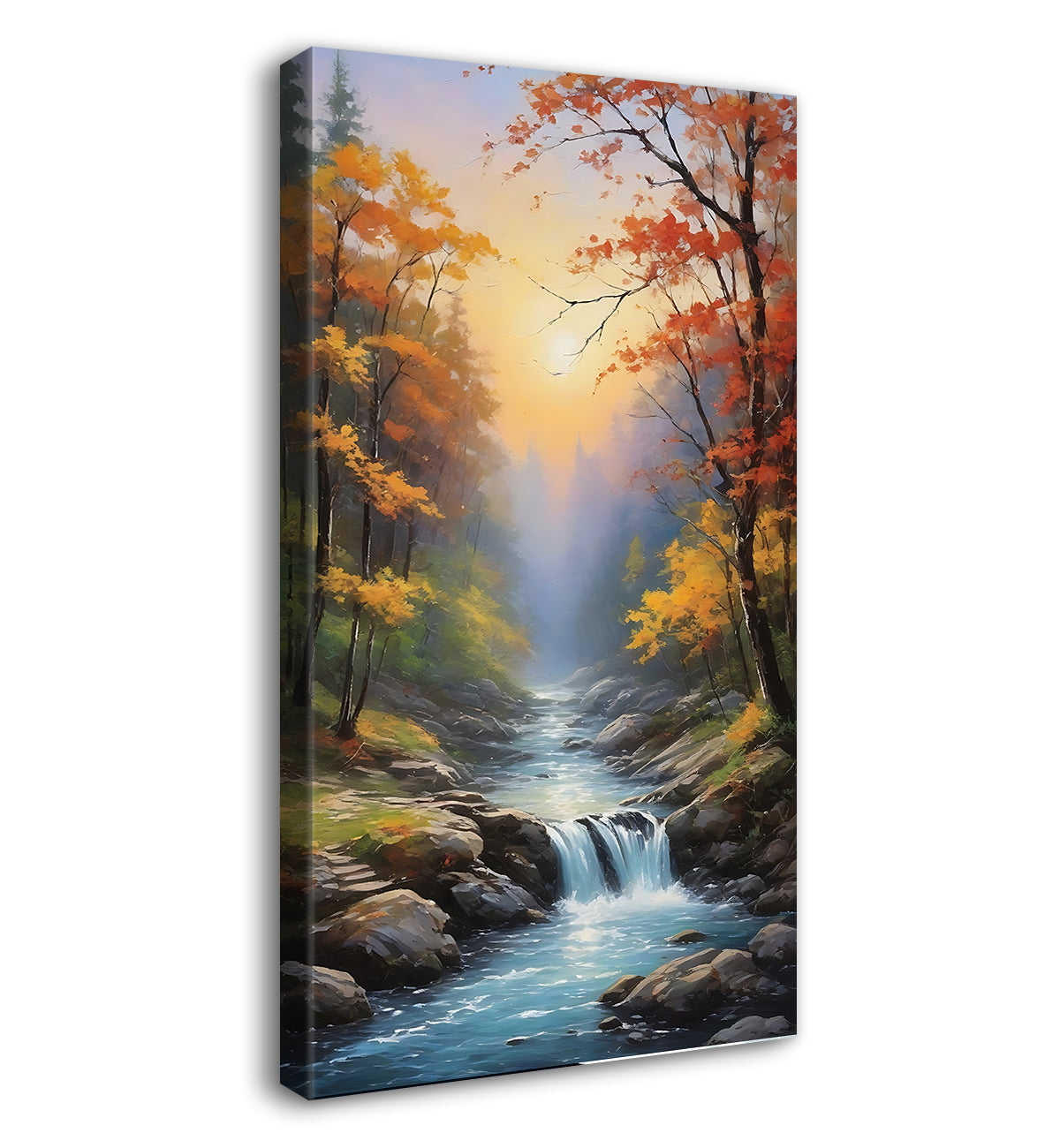 Trees with greenery and lake in textured water colour painting Canvas Painting - Nature Art -V-147