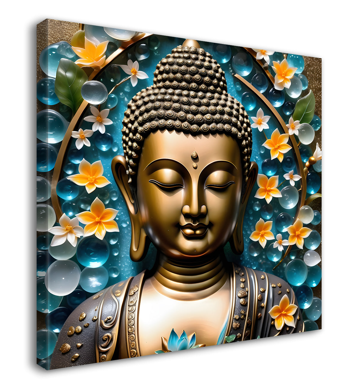 Lord Buddha Rasin art marble finish Golden painting 24x24 inch Buddha-S-147