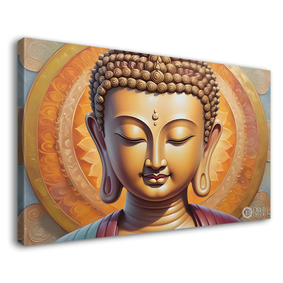 Golden buddha with cream color background textured painting Canvas Wall Painting - Buddha-148