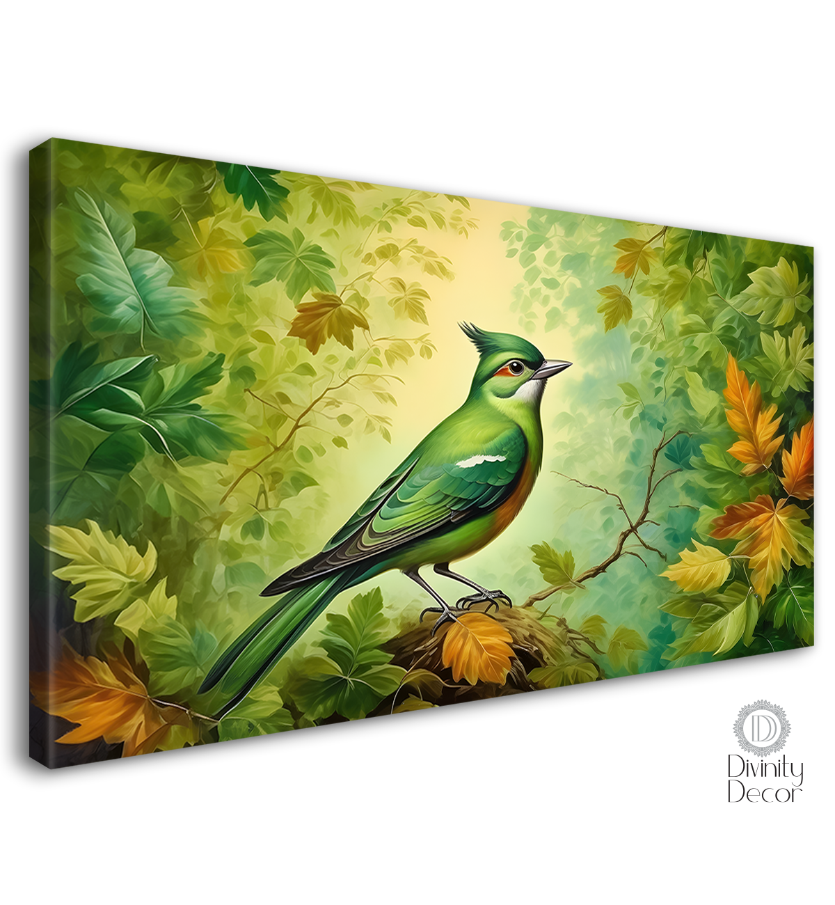Green bird in green background textured art. - Design - Animal - 148
