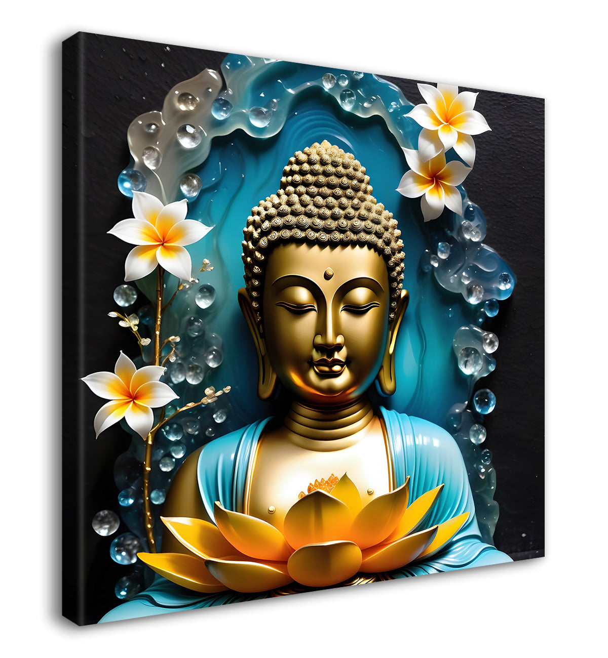 Lord Buddha Rasin art marble finish Golden painting 24x24 inch Buddha-S-148