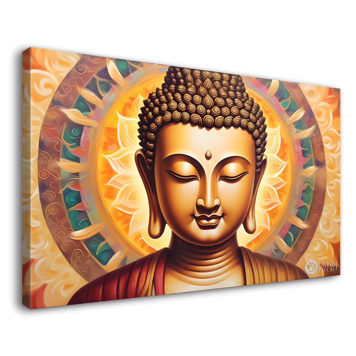 Golden buddha with cream color background textured painting Canvas Wall Painting - Buddha-149