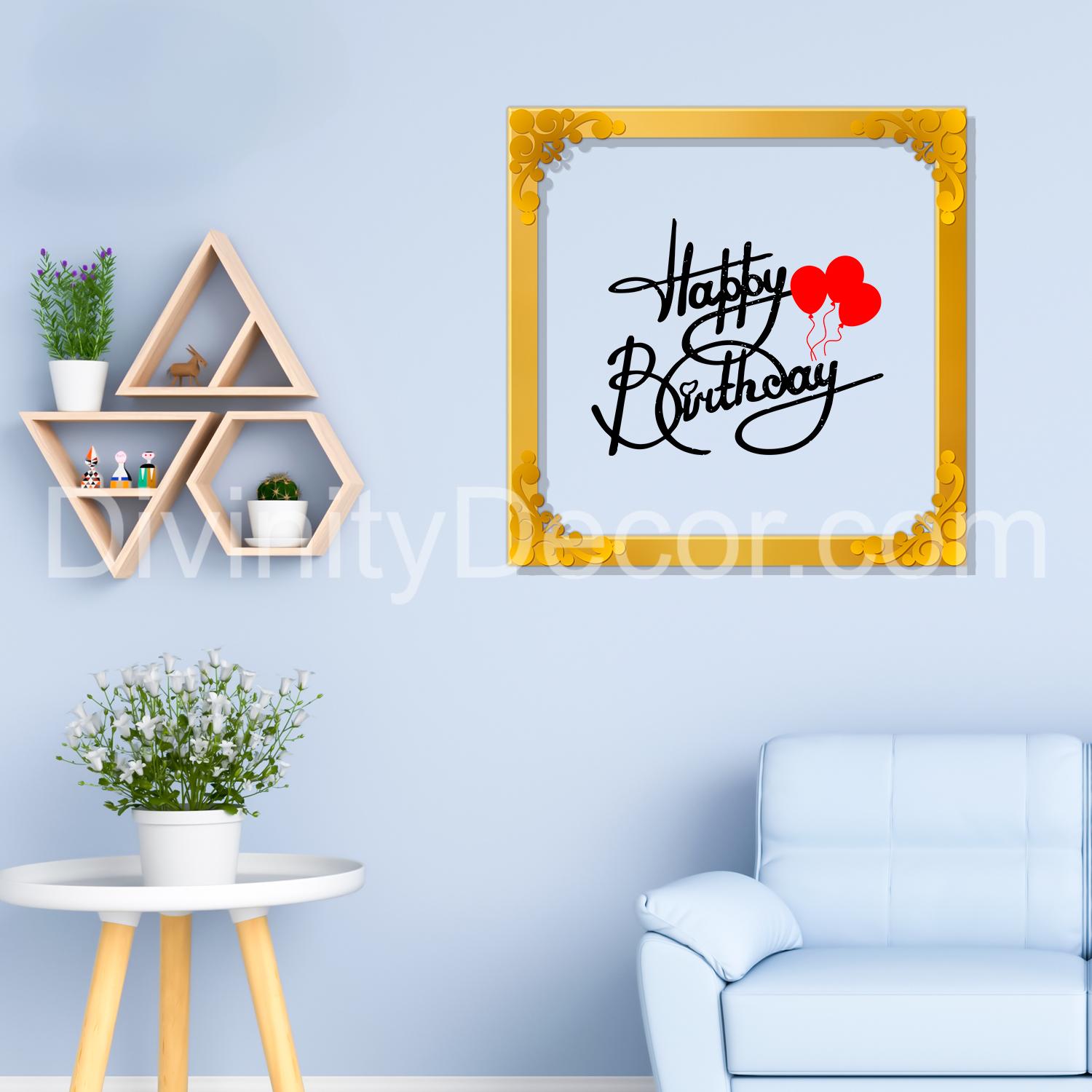 Happy birthday Golden Plaque for Gifting, Wall Decor Clear UV print with Golden Border-149