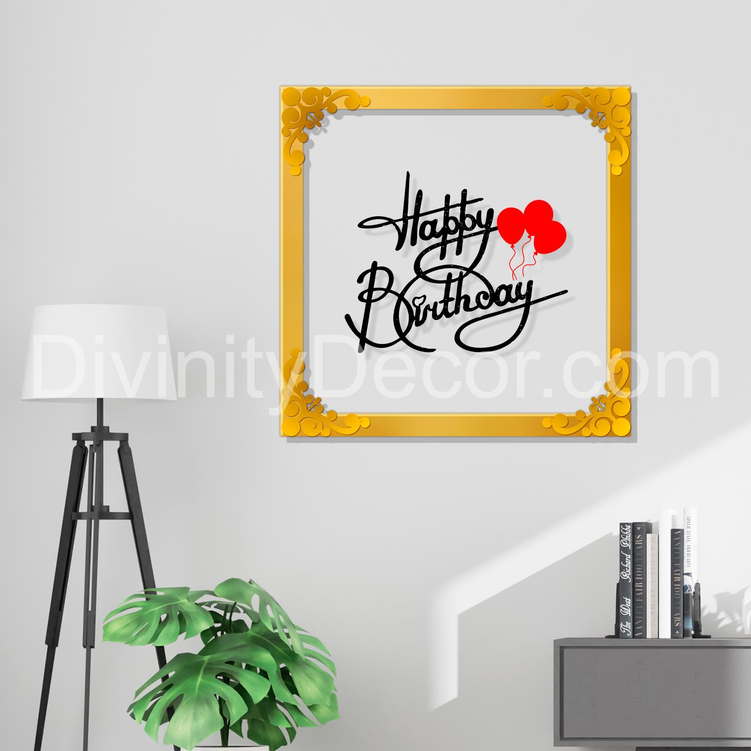 Happy birthday Golden Plaque for Gifting, Wall Decor Clear UV print with Golden Border-149
