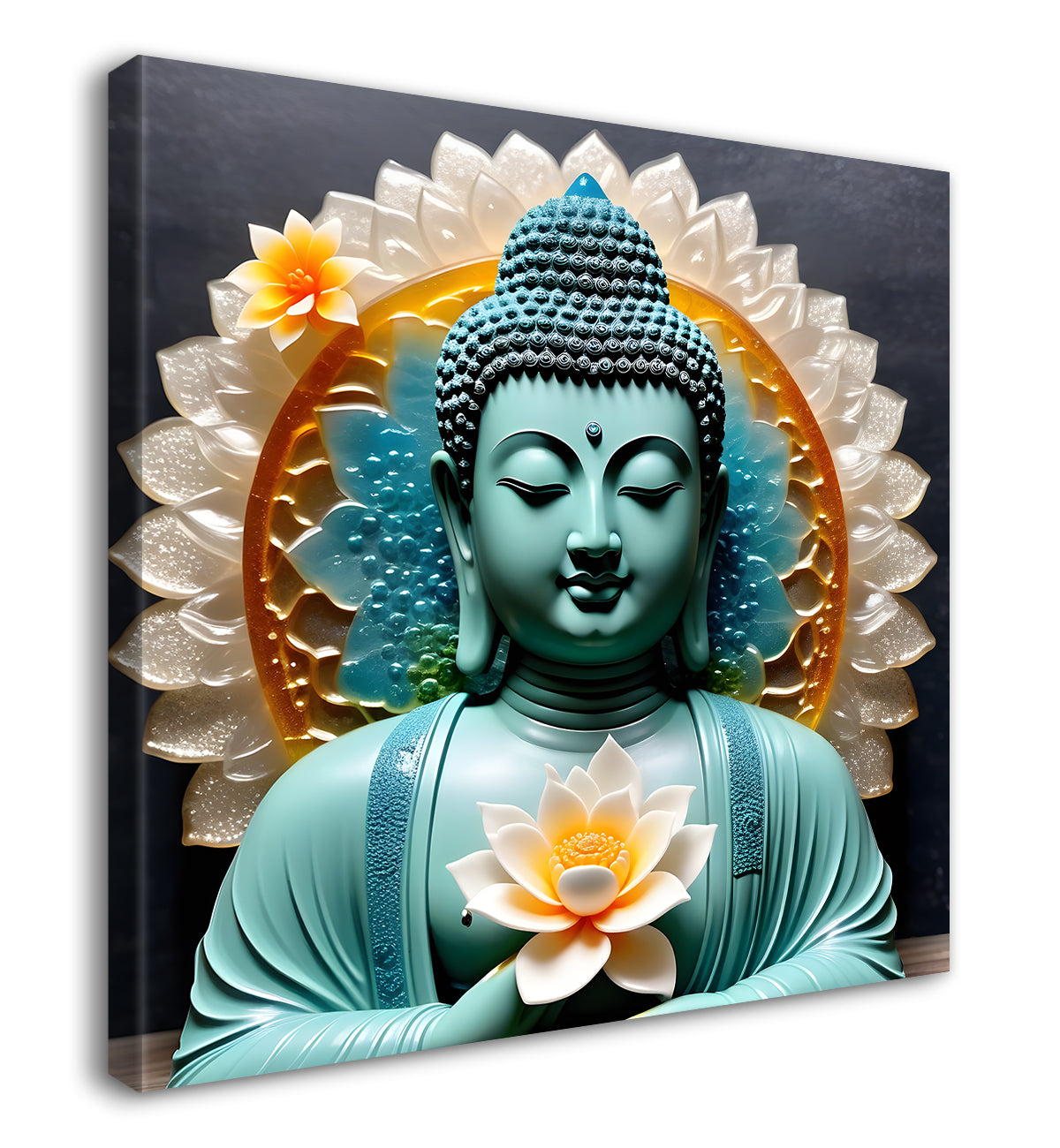 Lord Buddha Rasin art marble finish Golden painting 24x24 inch Buddha-S-149