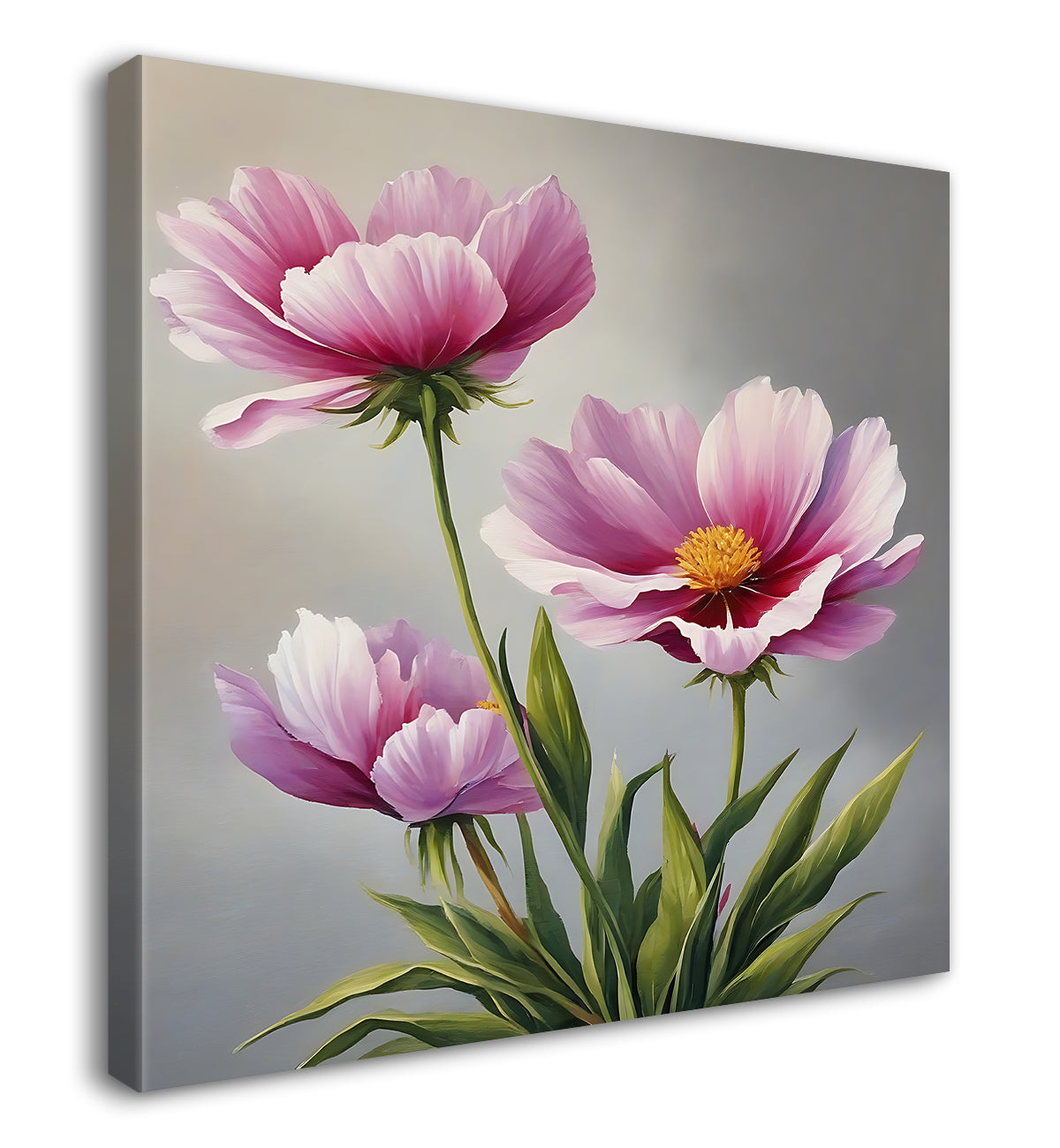 Purple flowers in grey textured painting - Flower-S-149