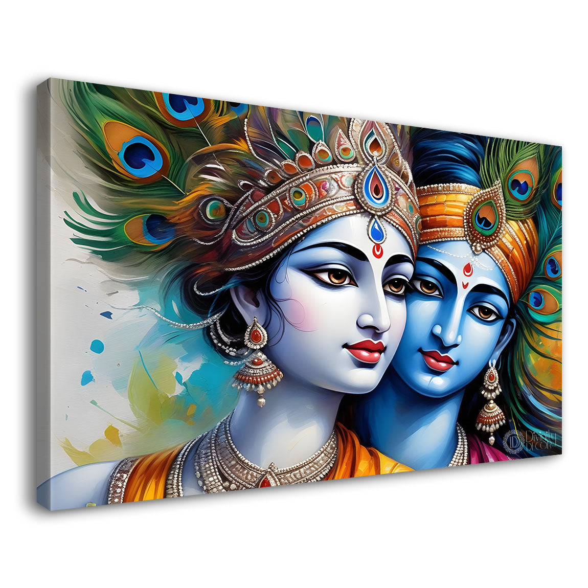 Blue face of Krishna and Radha with light color background painting Canvas Painting - Design - Krishna-149